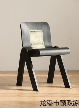 式奢中法古椅子实木靠背餐椅藤编设计师意家as334用创卧室轻单人复古