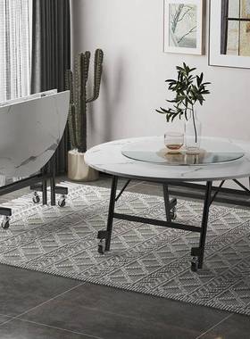 圆桌家用折0人酒KGC店圆形6桌子面板饭店1简约12加大厚叠饭桌可移