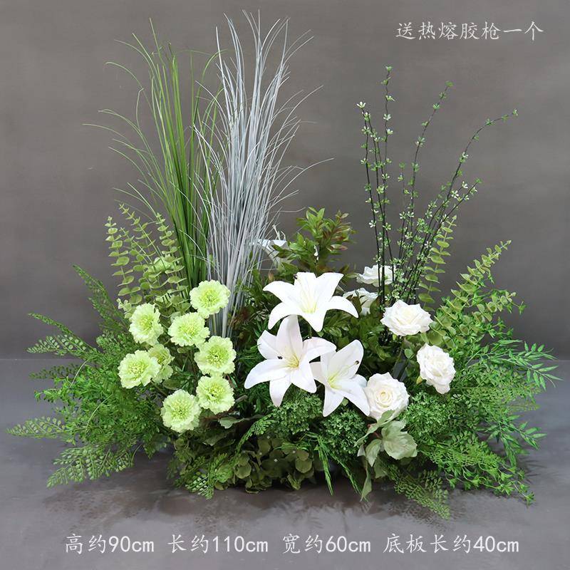 新款森系婚庆花排地排花婚礼花柱绿色花艺绿白路引花仿真花道具