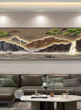 背饰有靠山现代轻VGJ奢客厅沙发装画水新中式山挂画公茶室办室墙