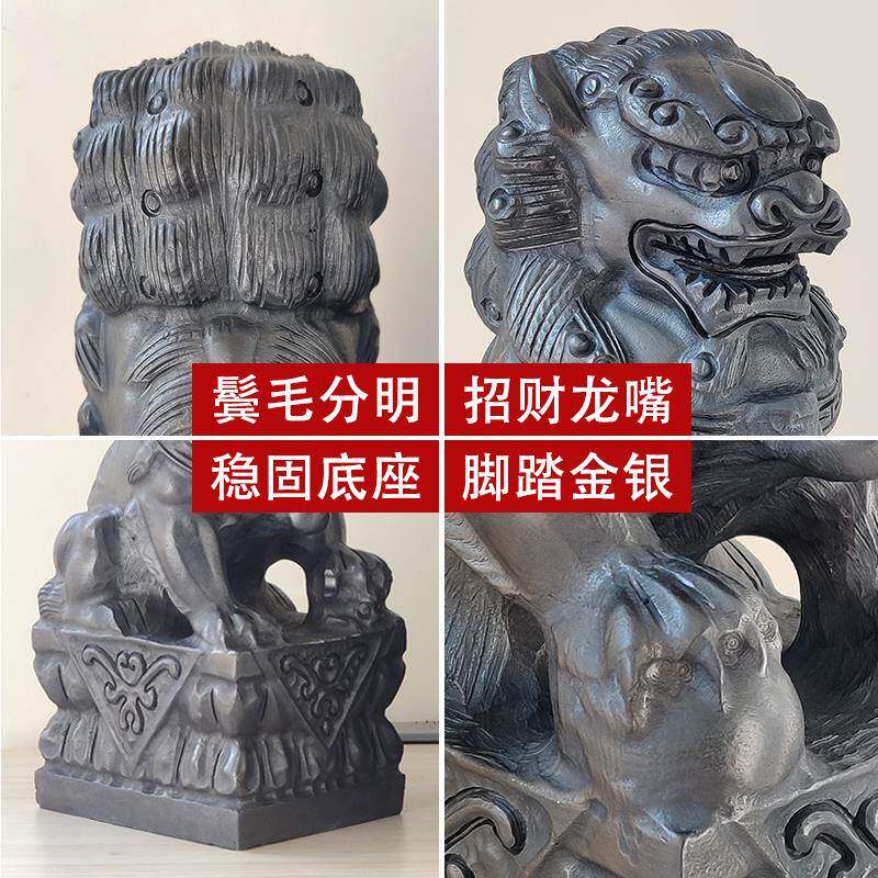 00250401材青石石庭小石狮子石雕一对看门石头摆件家用院前大门门
