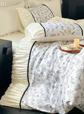 式褶皱边古100S套长YC96绒棉床单四件全棉纯棉被套复公法主风床上