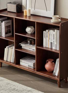 实轻奢日式矮落书柜书架置物架组合木简易VHM书柜儿童收纳地格子