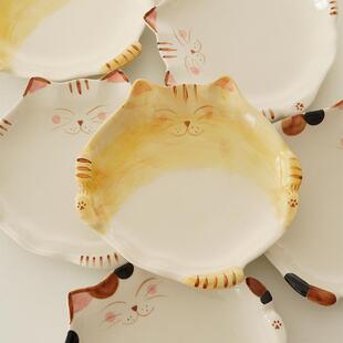 V手4ZDI5O白屿品系小猫盘绘釉下彩家用盘菜日盘甜盘猫咪盘子和风