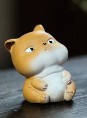 宜兴原矿紫砂段泥小柴犬  茶宠摆件精品可养  秋田犬小狗手工茶玩