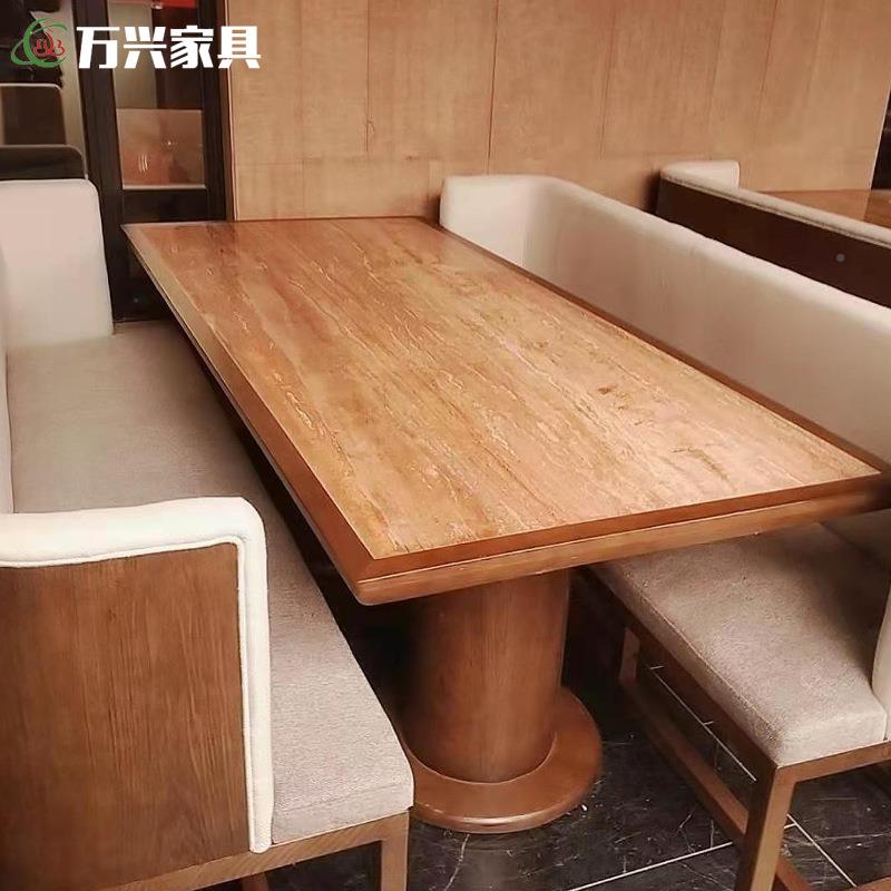 古典中式子大理石实木框餐桌椅主题店饭馆UEW餐家桌卡座椅合组厂