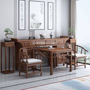 新中式八仙桌中堂六件套条案实木条桌农村神台供桌条几贡桌奥克榄