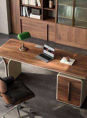 木桌椅组合轻奢岩板现代桃木办公桌现EVI代简约高档实家胡用电脑