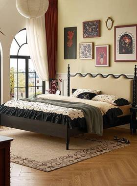 复古垫雪澜床古XPI/法式复双人床x带床黑色.木床美实木式卧室儿童