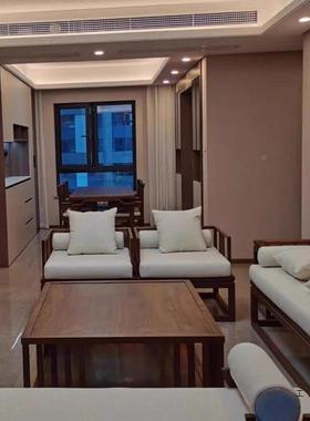 新中式沙组合实木简约北美黑发胡桃木客厅0225新款YWA沙现布艺