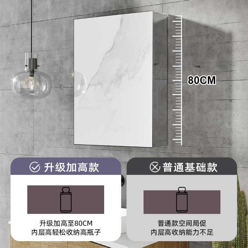 ?304不锈钢智能浴卫室镜柜间挂墙式镜箱702单独洗间镜子手带生置