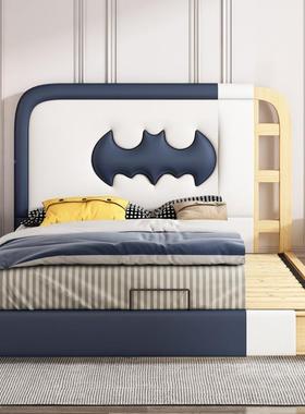 N实RFK107#蝙蝠儿宝童床男孩带护栏675拼接木侠小宝床带滑梯英雄