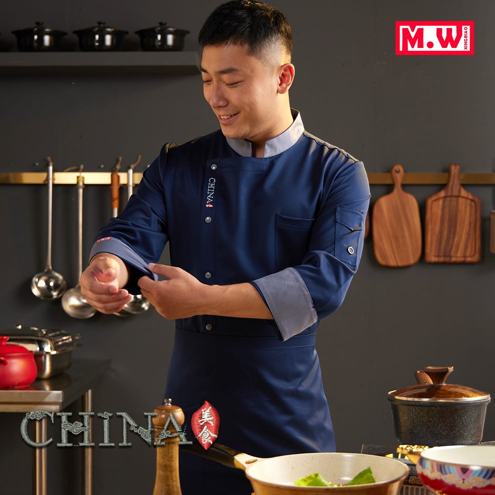 长袖餐饮酒店厨师服高档食堂国风后厨服装厨师工作服大码男女制服