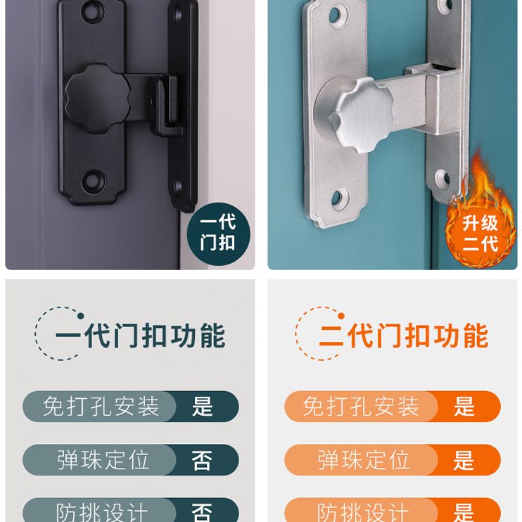 房门插销免打孔度锁扣90门扣谷仓门推拉门锁直角防盗门搭扣锁移门
