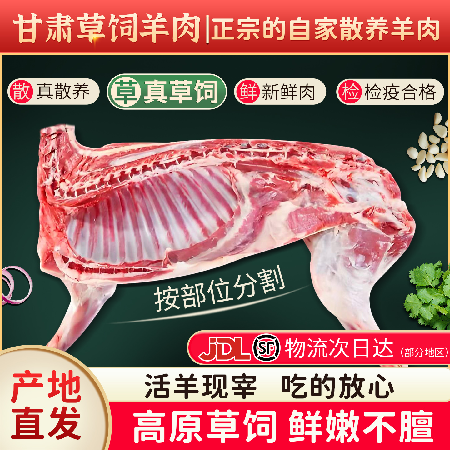 甘肃羊肉新鲜5斤活羊现杀原切生羊肉整半只10斤高原散养草饲羊排