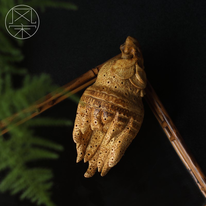 文房摆件佛手竹子雕刻茶道配件文案装饰品竹满钉竹根雕