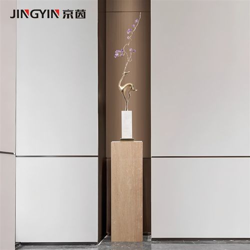 黄铜福鹿紫水晶装饰m品高端客厅玄关壁龛摆设艺术落地细长竖高摆