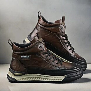 冬季男鞋加绒棉鞋2024新款英伦潮流商务休闲皮鞋透气高帮板鞋