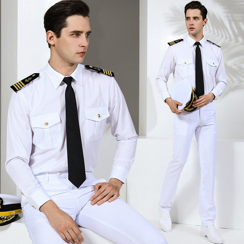 海军风制服衬衫飞行员男衬衣帅气肩章个性潮流机长空少船长海员夏