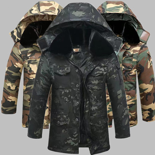 迷彩军棉大衣冬季男加厚中长版防水棉服防寒可脱卸内胆劳保棉袄