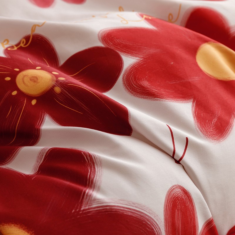 田园小清新结婚100支新疆长绒棉婚庆床上用品四件套纯棉红色床单4