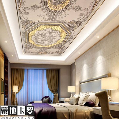 欧式花纹吊顶壁纸酒店天花板壁布大厅棚顶装饰壁画客厅背景墙