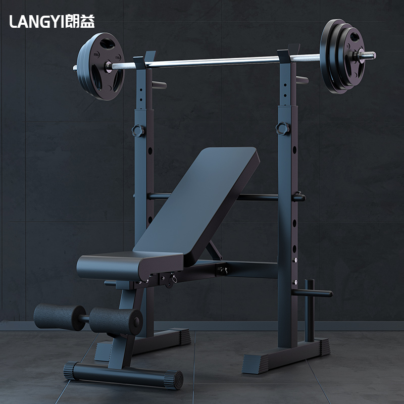 卧推架家用健身器材杠铃套装可折叠深蹲架多功能举重床男士哑铃凳