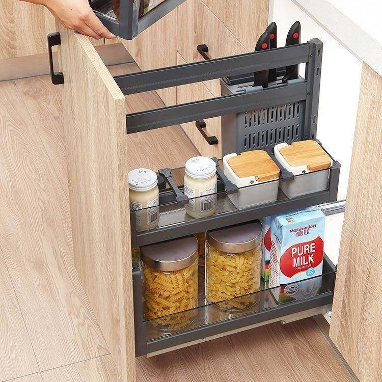 屉意尼铂玻璃拉篮厨房橱柜蓝抽式不锈钢可拆卸式调味篮954拉内置