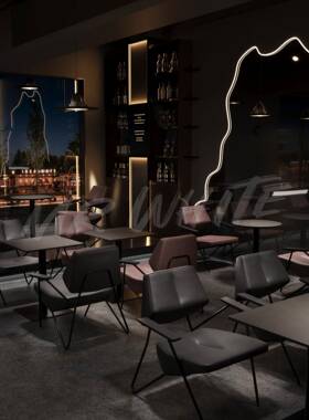 酒吧成套桌椅组静合铁艺框架沙发椅清吧黑色餐风格HRB岩吧板桌桌