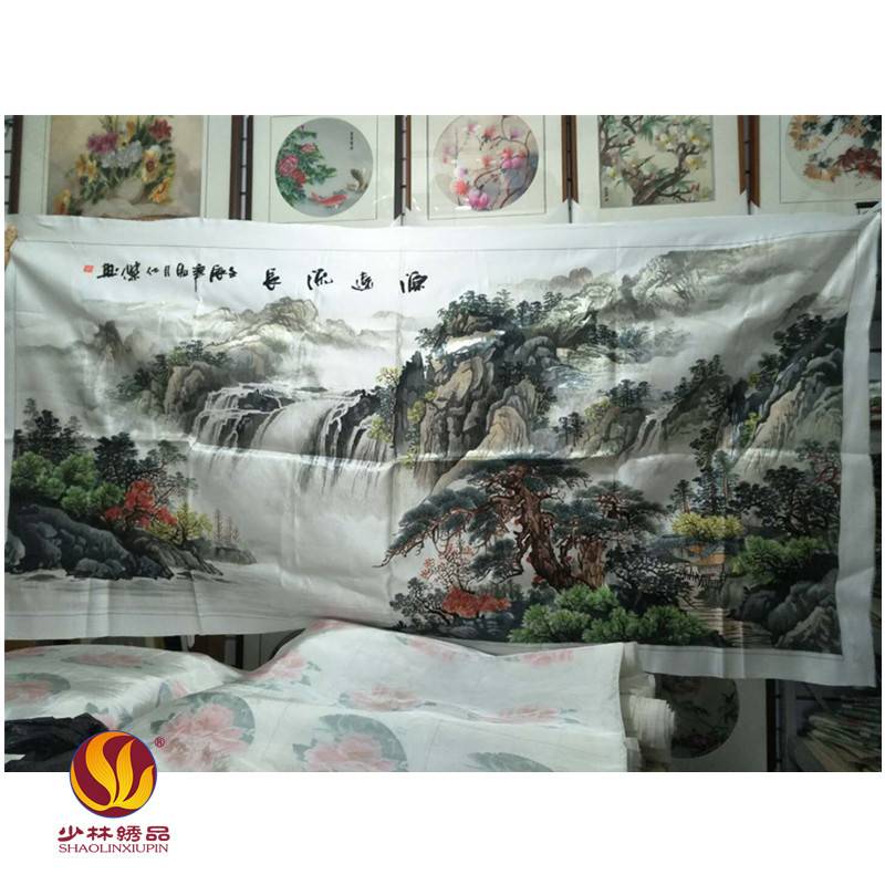 潮绣手工刺绣工艺品山水画精品单面绣客厅玄关双面绣屏风别墅装