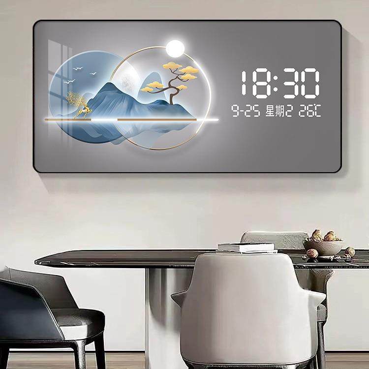 电子JQG装钟表饰画挂墙万年历应轻客奢感挂画厅餐厅数显电子高档