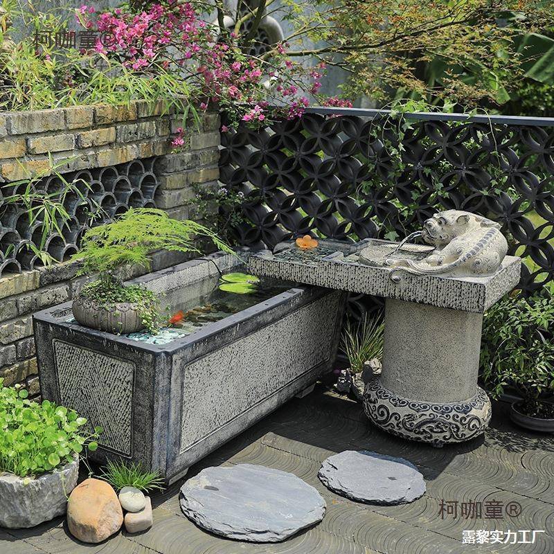 客厅落装饰流水摆件室内地庭院造景式麦鱼池喷泉水景大型中KEC户
