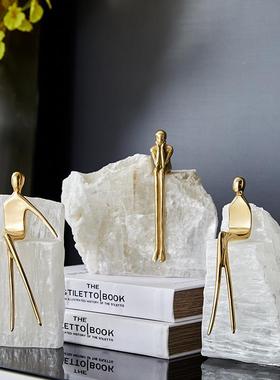 摆轻奢YEV代软装样板房间客厅书房桌面件中式新石头铜人创意摆现