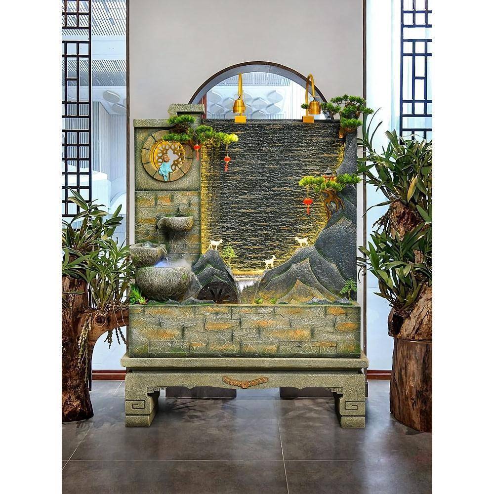 中式造假山水幕财流水2166摆件庭装饰玄关景墙风水轮院屏风水景加