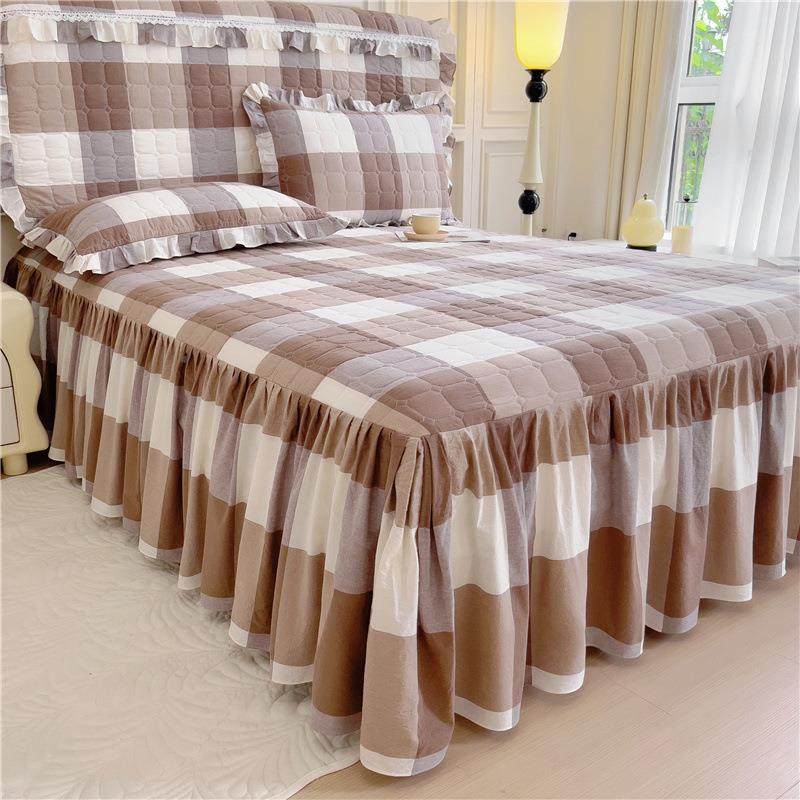 高档纯棉三床裙厚床罩件套简约格子色织洗水棉1米DOL8全加棉床围,床上用品,床裙,淘宝优惠券,粉丝福利购,淘宝优惠卷