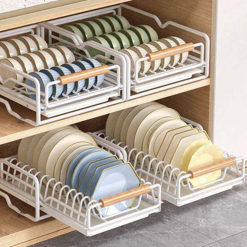 厨碗碟收纳架免安装橱柜内房置抽拉拉厂家直供碗架抽屉置物式架分