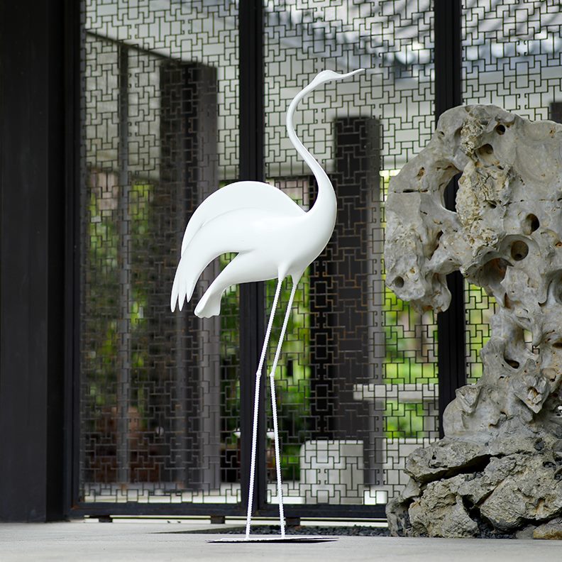 中式小雕塑品假山鸟装饰花园造景类抽像铜仿仙鹤摆件水池景观庭院