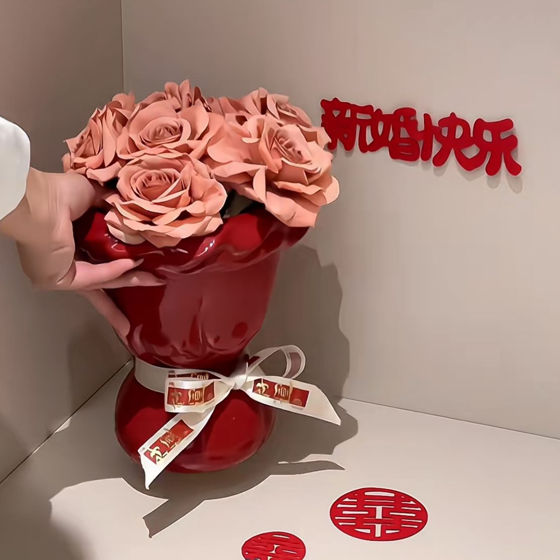 客厅束陶瓷花瓶摆件家装饰设计感玄关器客厅手捧花餐厅新插花氛围