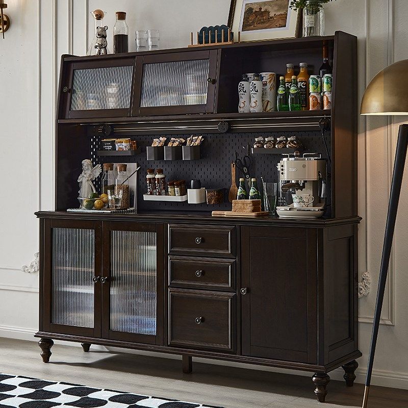 美式餐边柜一体靠墙高柜家用简约现代茶水柜洞洞板置物架纯全实木