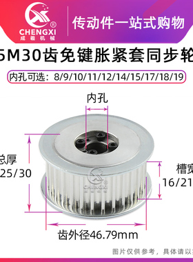 免键涨紧套同步轮 5M30齿槽宽16/21/26内孔8-19 R齿外径46.79 带