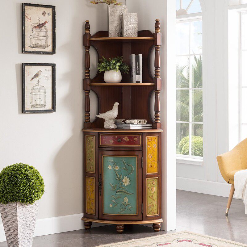 欧式角柜实木美式玄关拐角柜子墙角柜转角柜子酒柜置物架整装彩绘