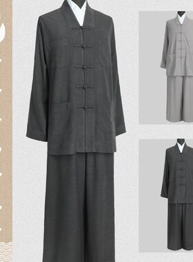 冬季僧服套装男女款高档r泥料僧衣出家人小褂比丘尼短褂浅灰色僧