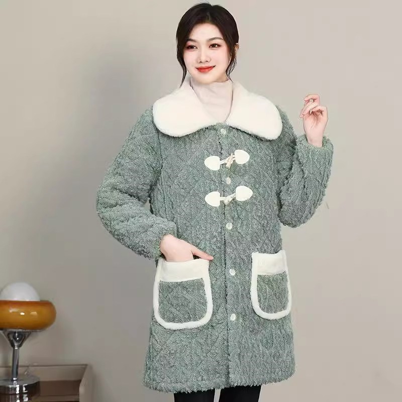 罩衣女冬季加绒加厚中长款成人长袖工作棉服保暖新款棉袄围裙大码