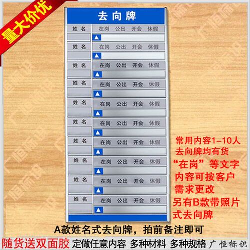 10人去向牌岗h位牌人员去向牌定制作带照片单人可更换指示牌订做