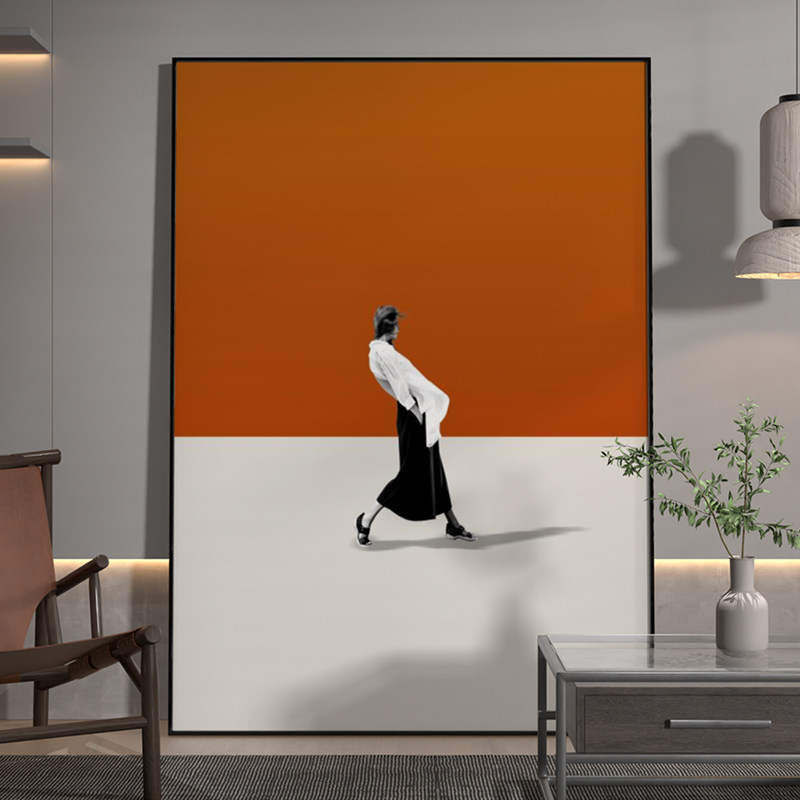 客厅画沙发背景墙画现代简约竖版A艺术侘寂风高级感落地画人物极