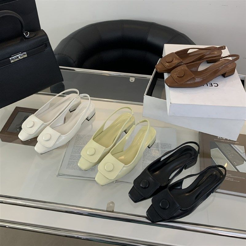 3997-2~低跟法式气质方头黑色包头凉鞋女鞋子2024年新款通勤鞋,女鞋,一字带凉鞋,淘宝优惠券,粉丝福利购,淘宝优惠卷