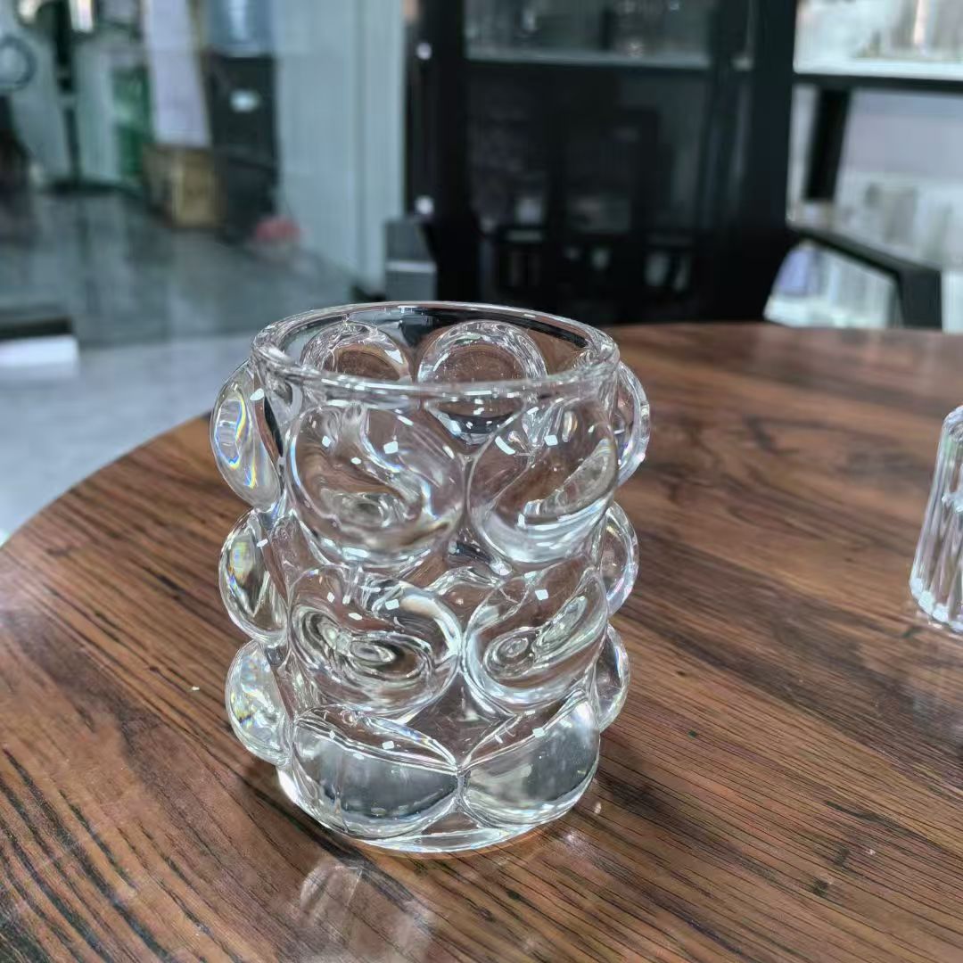 ins玻璃烛台设计感大泡泡蜡烛杯餐厅装饰浪漫氛围感加重灯杯摆件