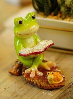 桌面青蛙手机平板j支架办公书桌可爱摆件花园微景观造景装饰品礼
