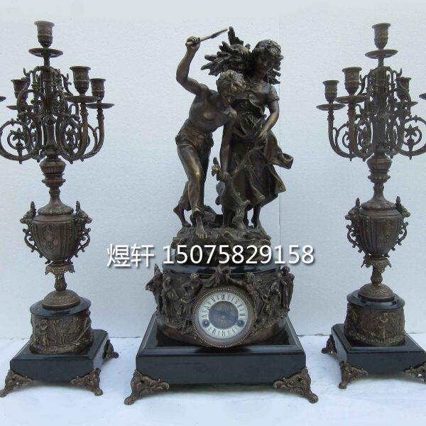 纯铜电影道具古典样板间蜡烛台机械座钟钟表欧式时台钟仿古董报