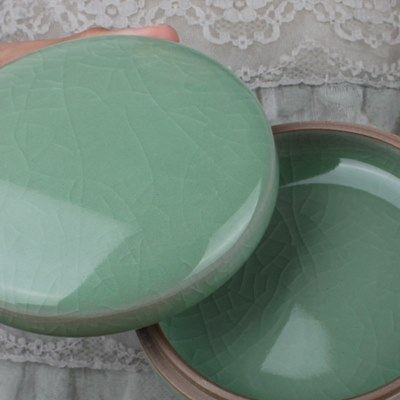 龙泉青瓷梅子青开片粉盒墨盒首饰盒陶瓷办公用文房四宝印泥盒,文具电教/文化用品/商务用品,可爱印泥,淘宝优惠券,粉丝福利购,淘宝优惠卷